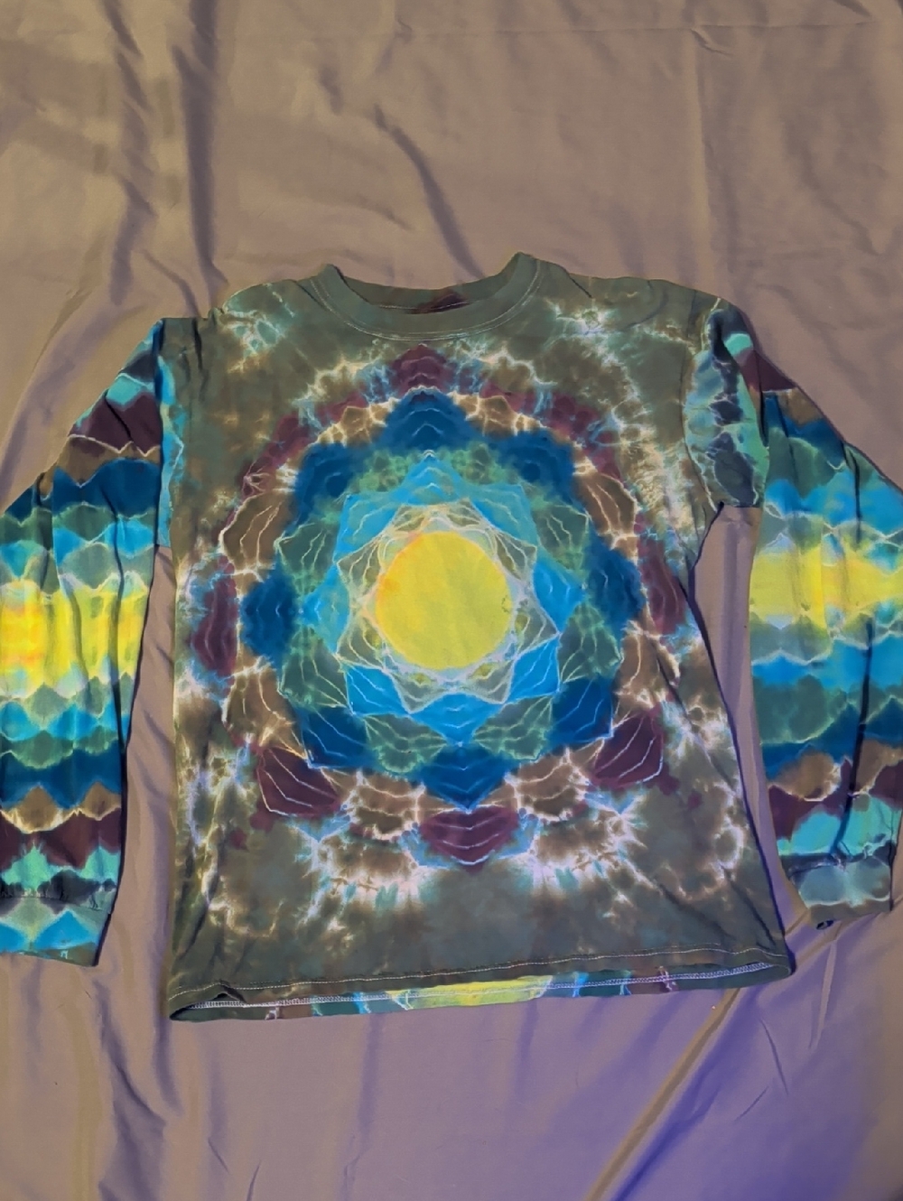 Adult Unisex Long-Sleeve Tie-Dye Mandala Shirt - Blue, Yellow